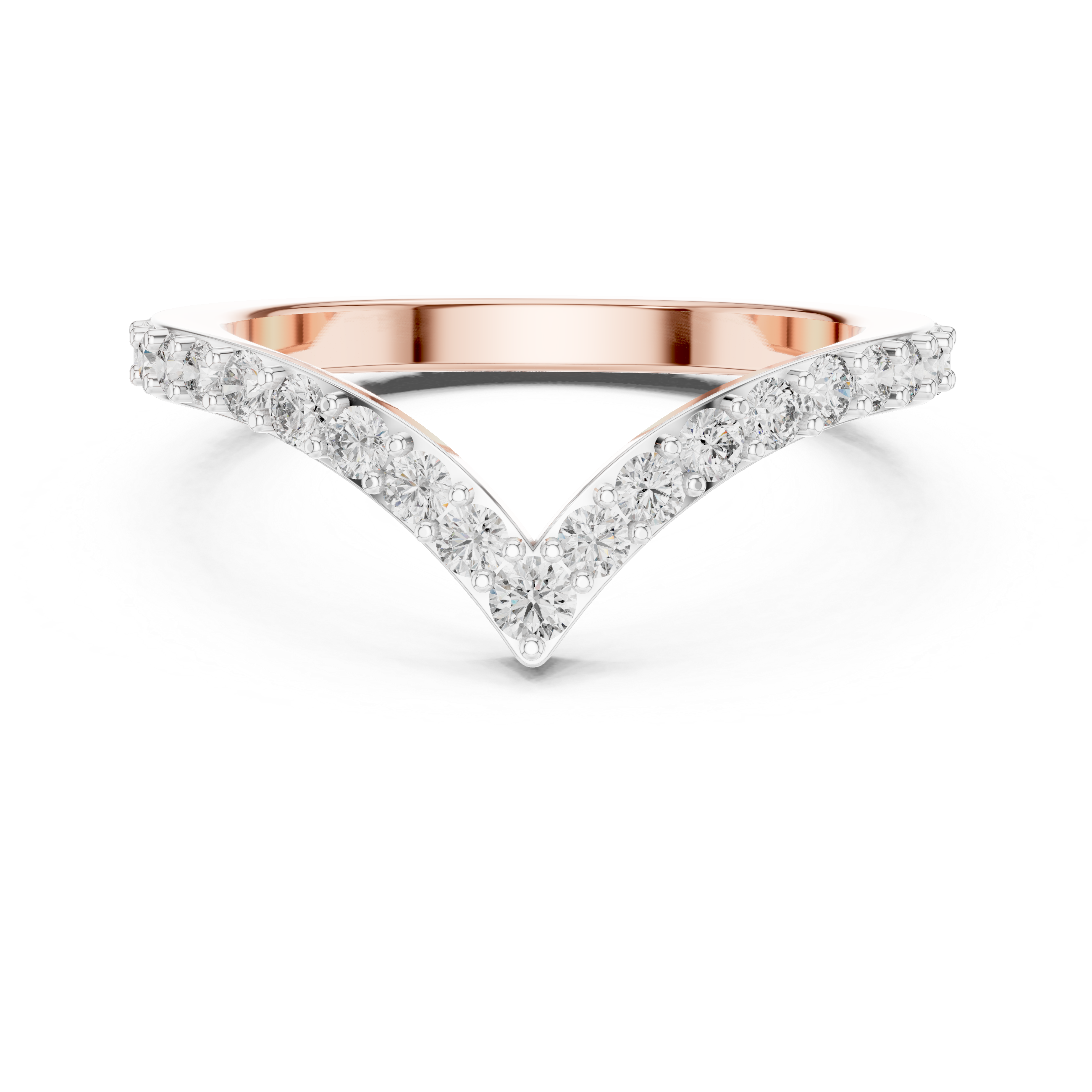 V-Shaped Floating Pave Ring - Curved Chevron Band