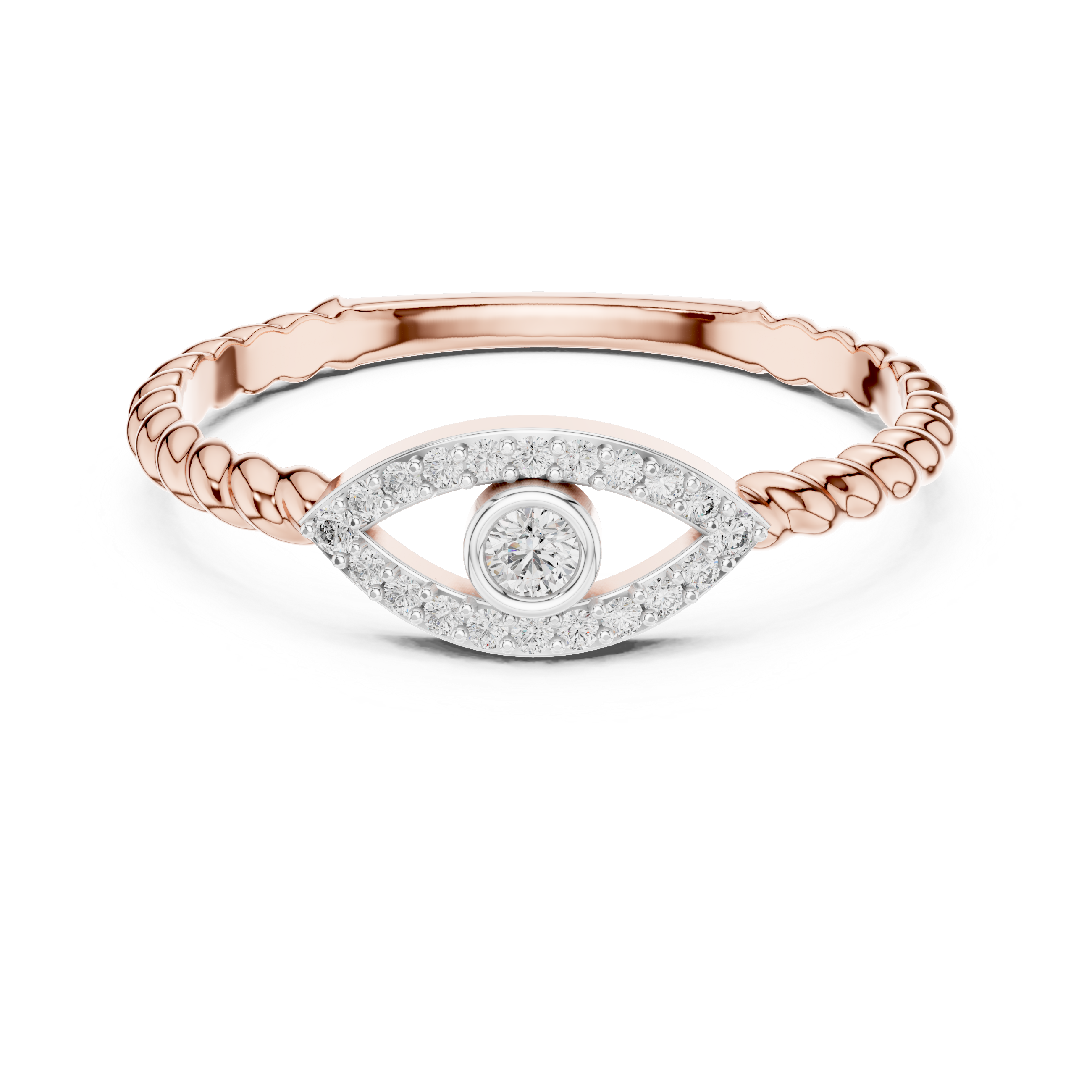 Evil Eye Cable Band - Bezel-Set Protection Silhouette Ring