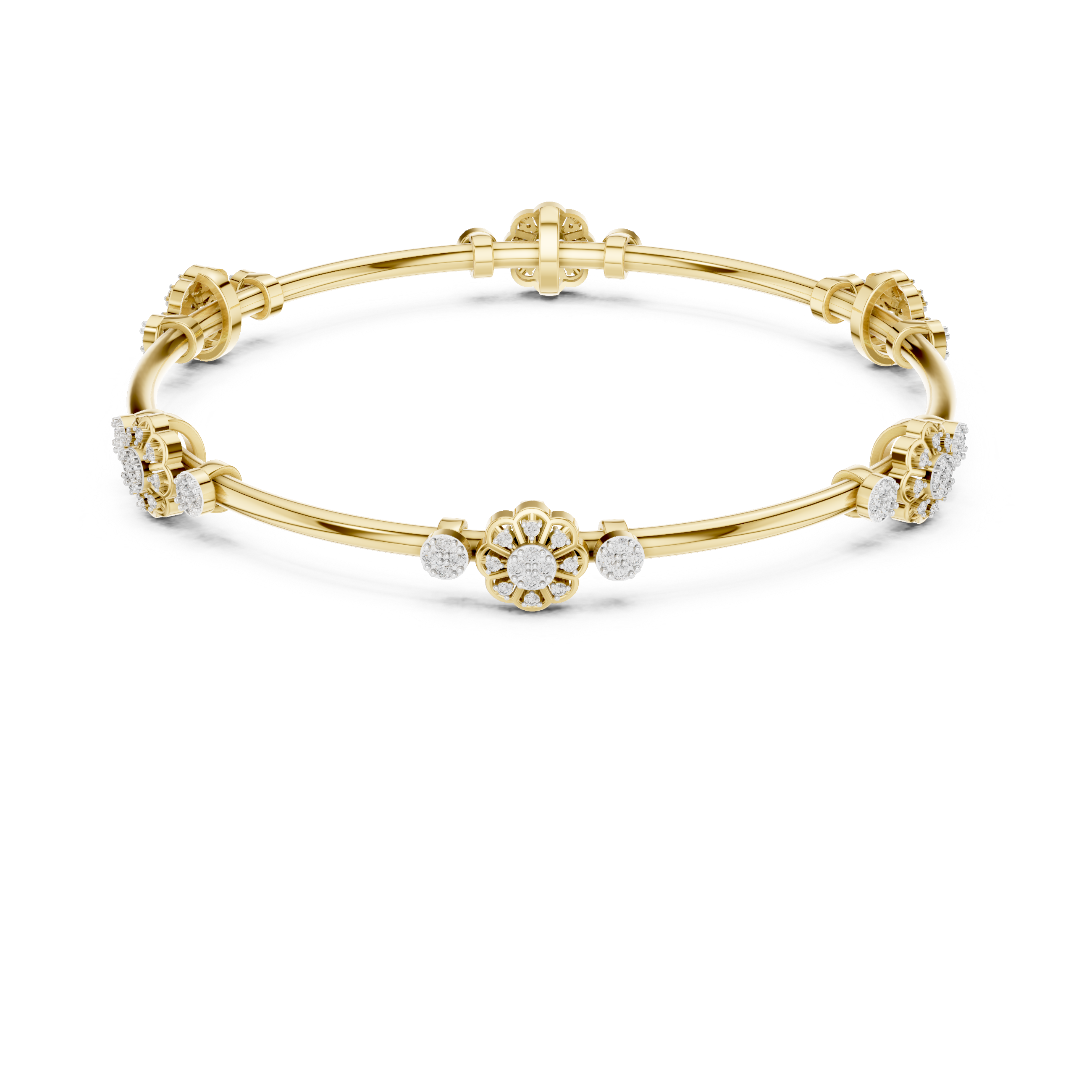 Blossoming Aura Diamond Floral Bangle Bracelet