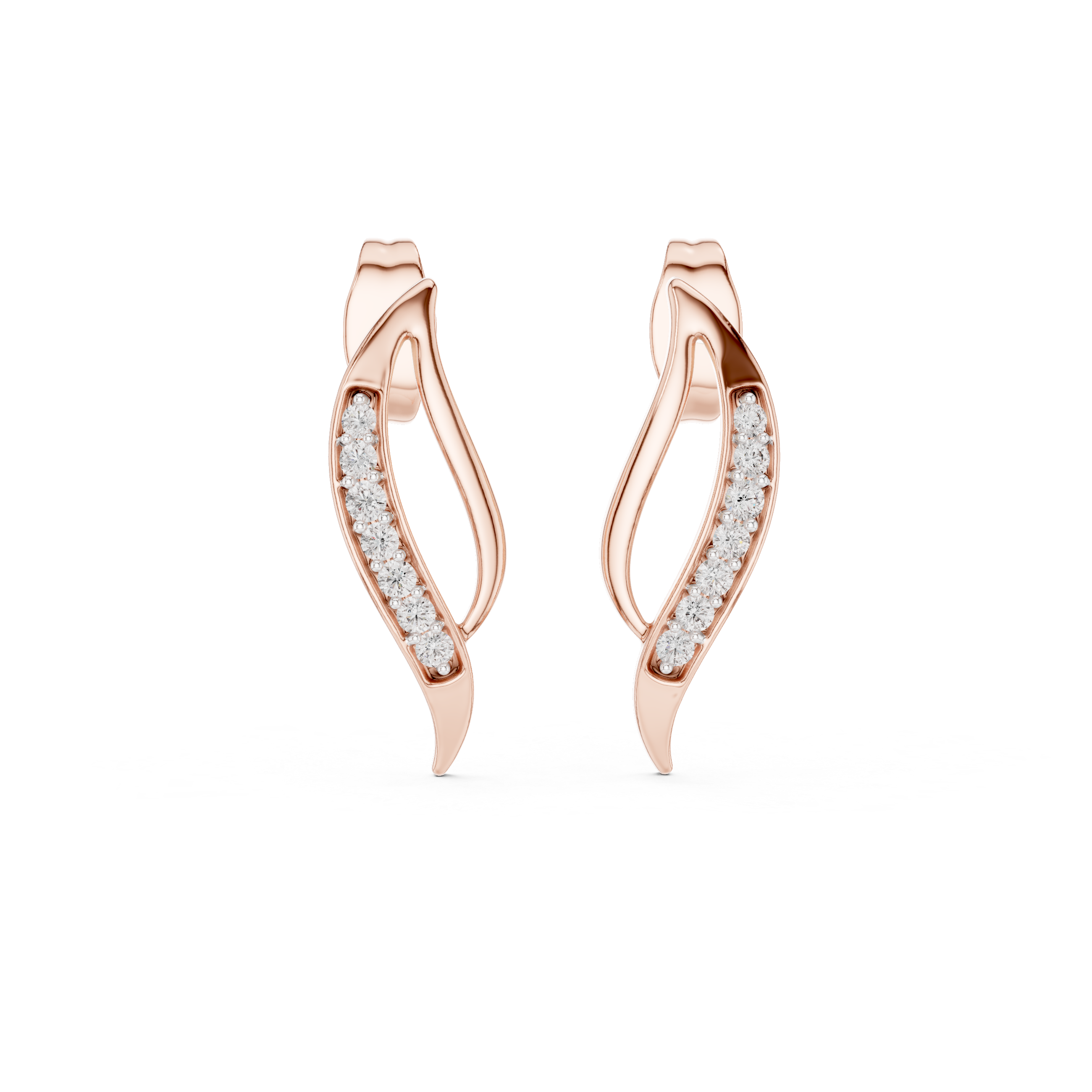 Elegant Wave Pave-Set Arc Stud Earrings