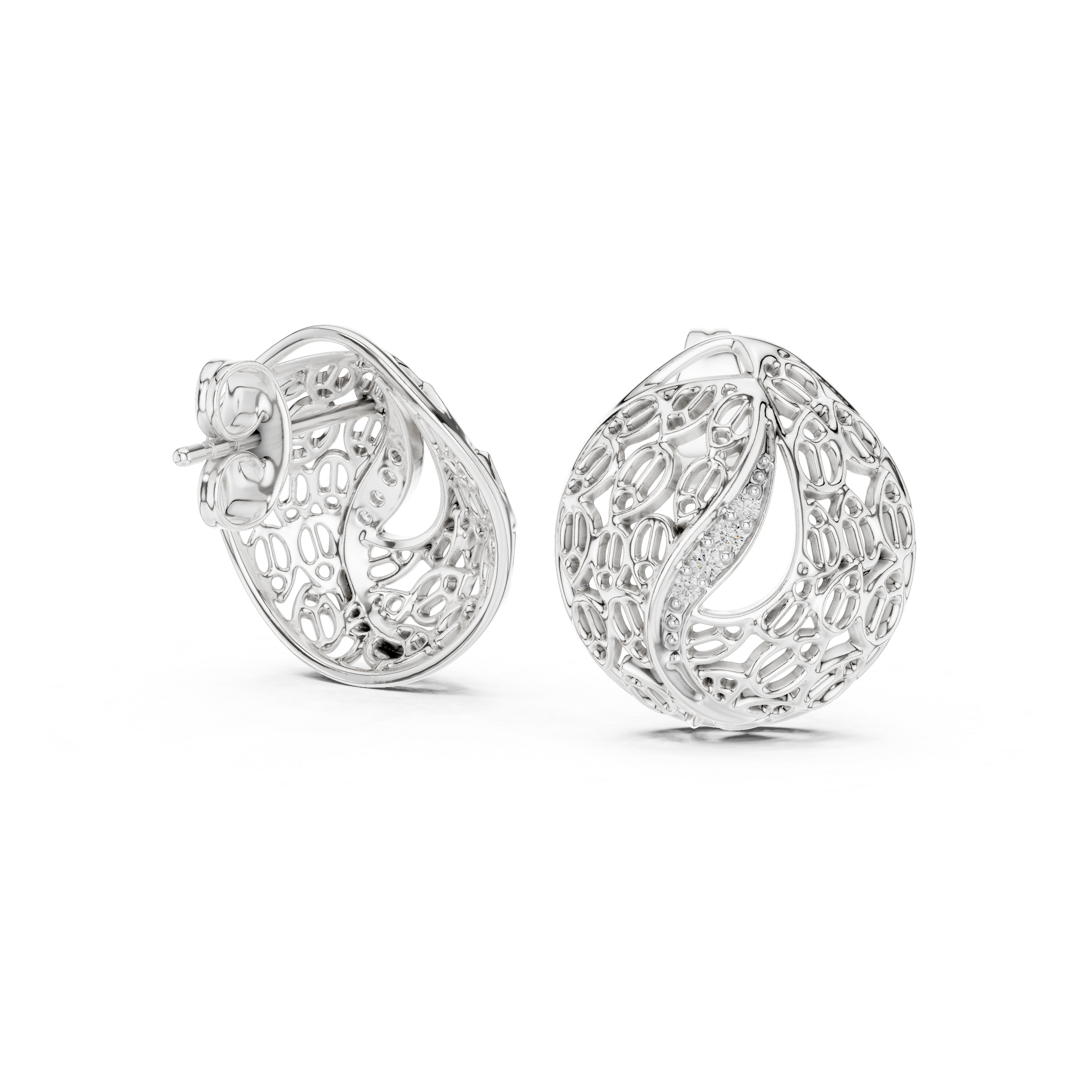 Vintage Openwork Filigree Dome Stud Earrings