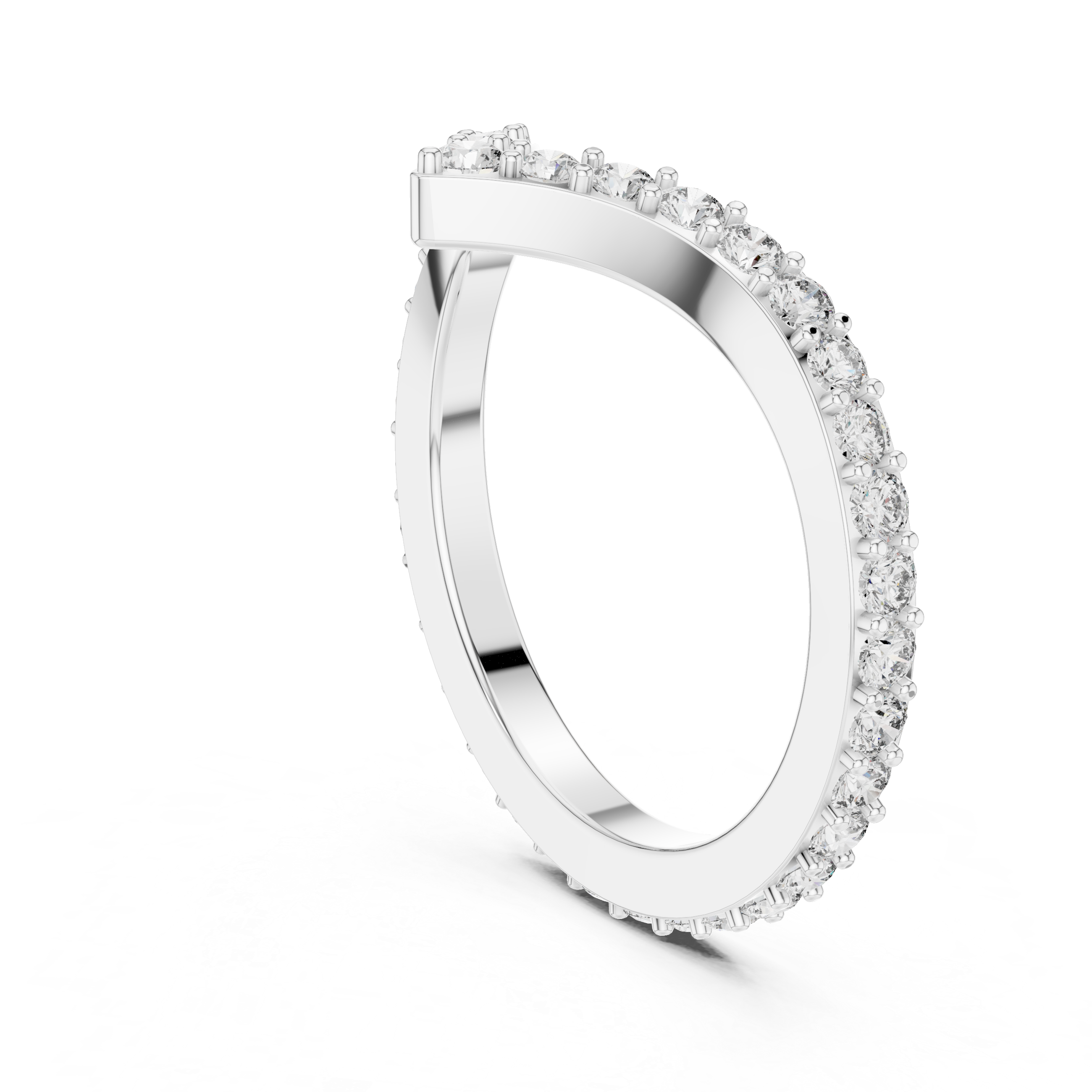 V-Shaped Floating Pave Ring - Curved Chevron Band