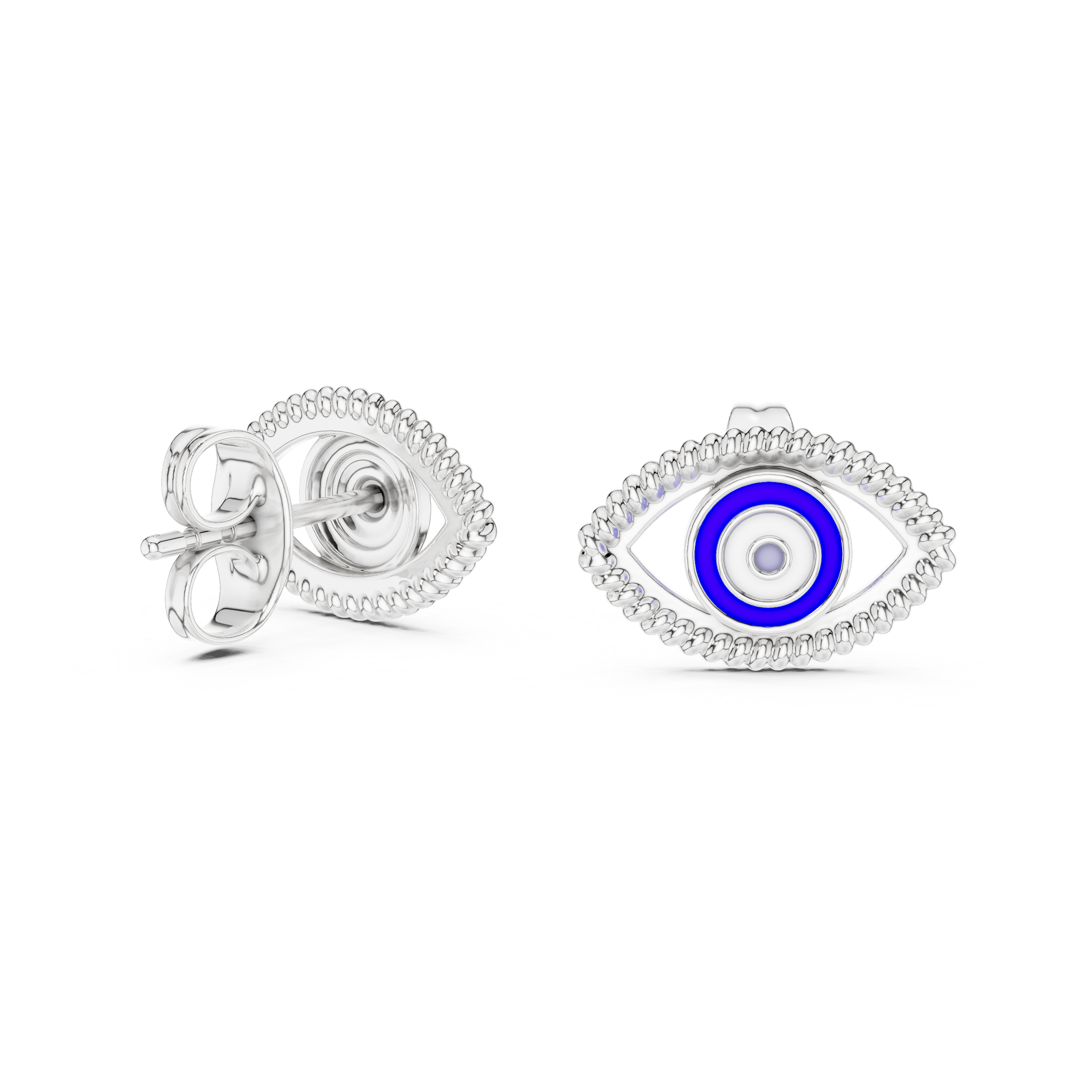 Greek Evil Eye Mediterranean Blue Enamel Stud Earrings
