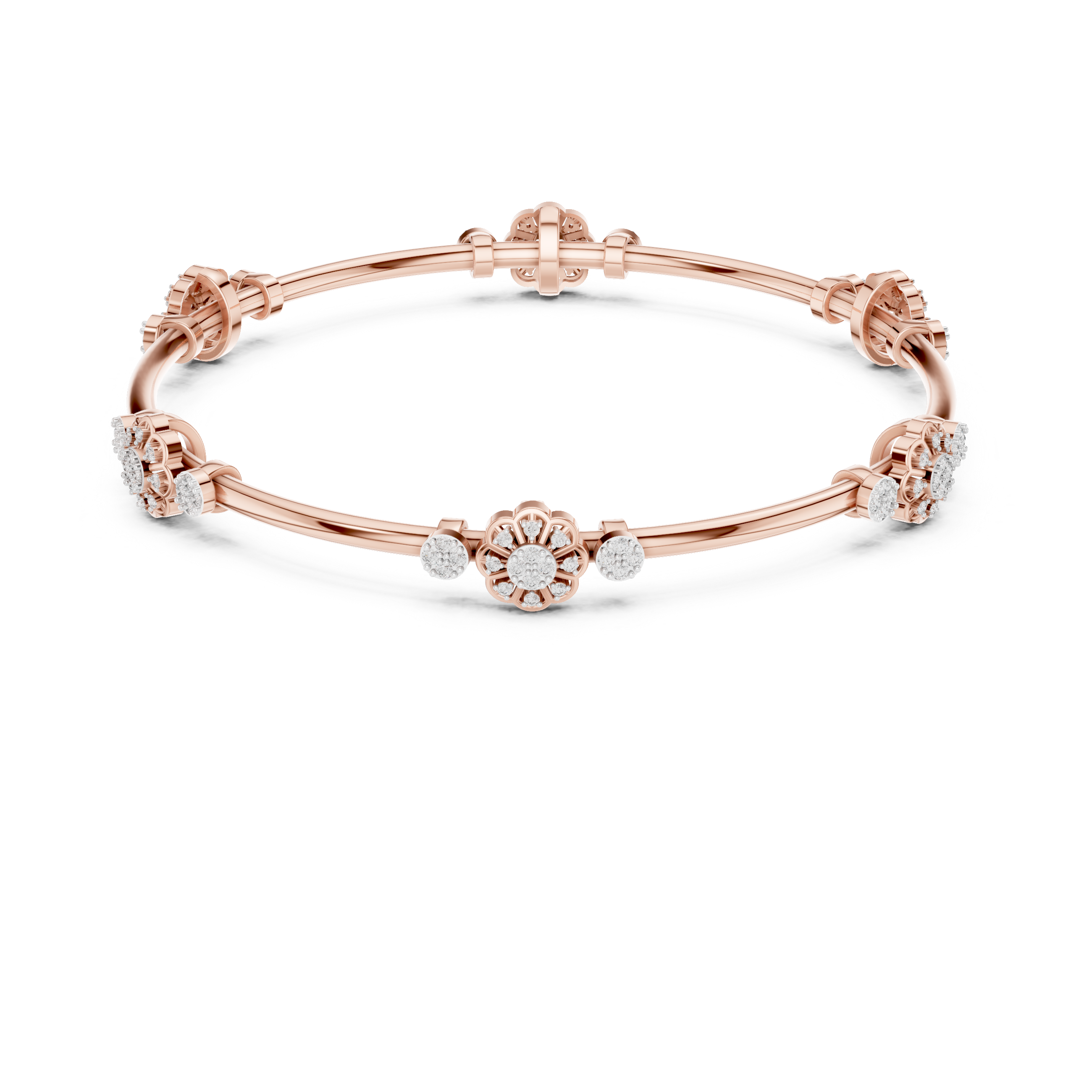 Blossoming Aura Diamond Floral Bangle Bracelet