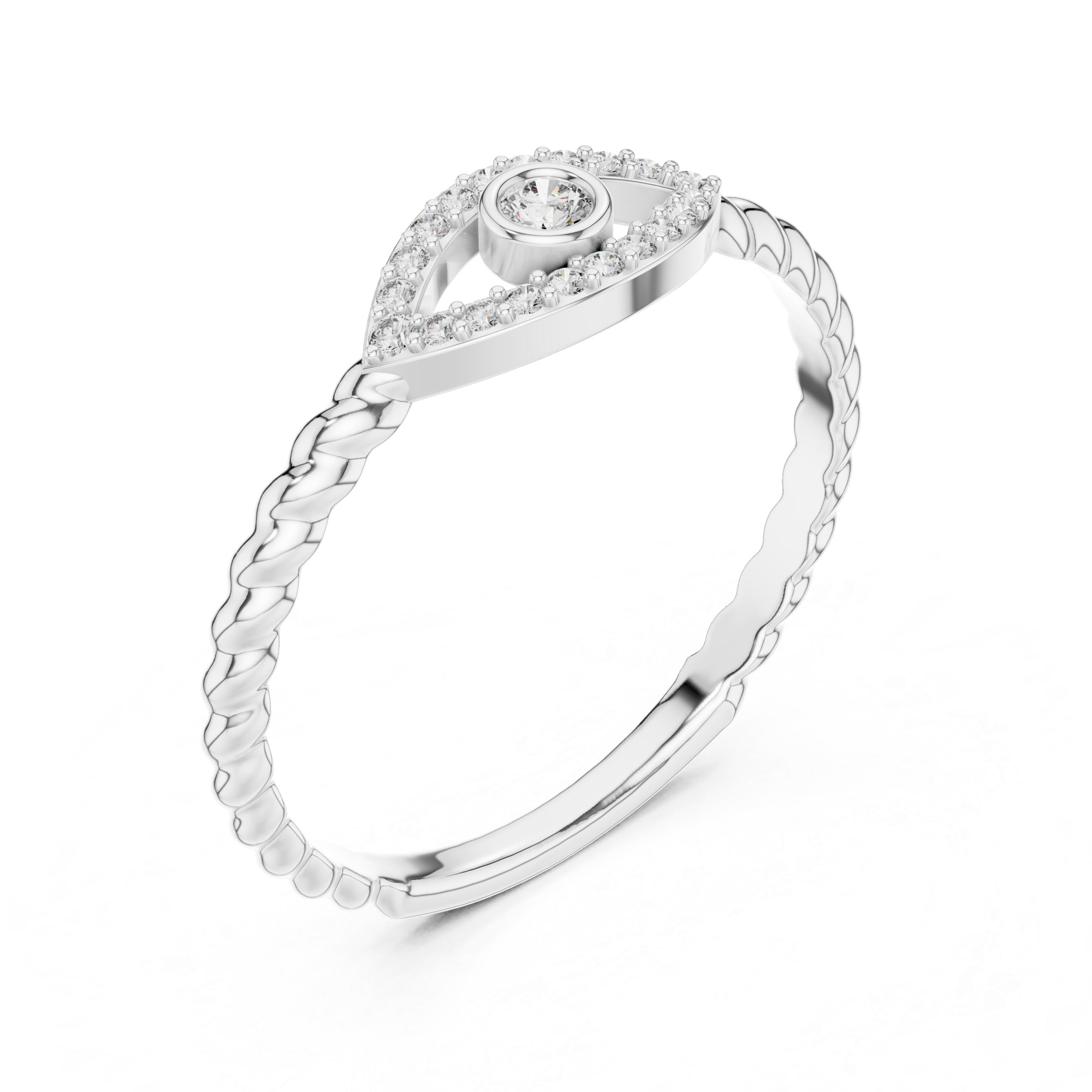 Evil Eye Cable Band - Bezel-Set Protection Silhouette Ring