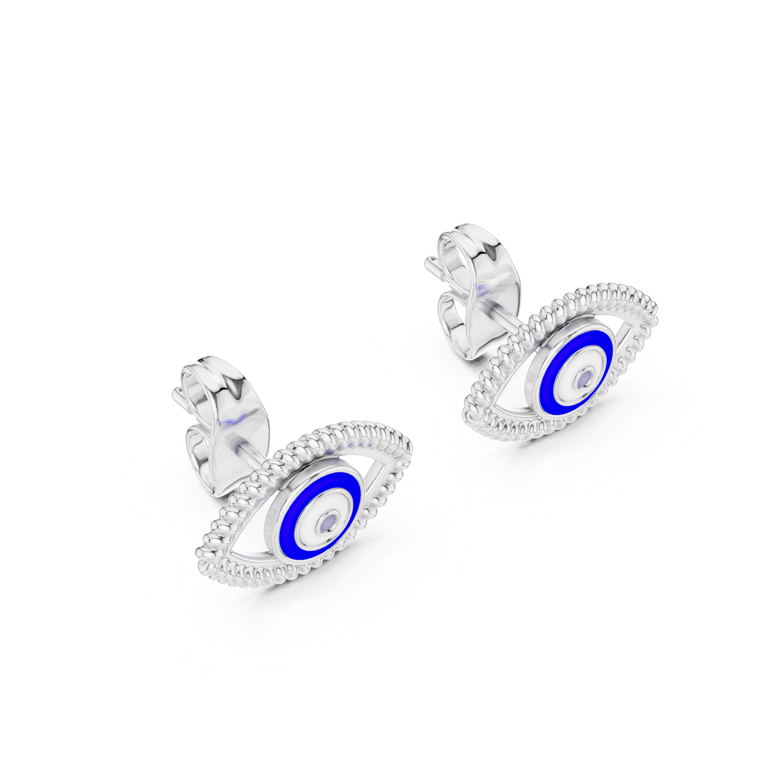 Greek Evil Eye Mediterranean Blue Enamel Stud Earrings