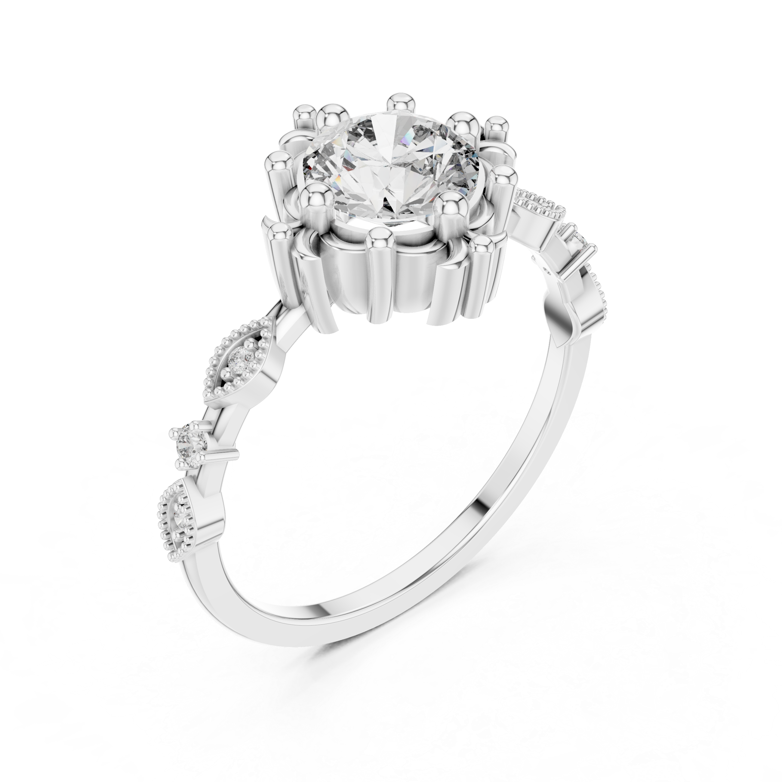 Vintage Empress Crown Solitaire Ring