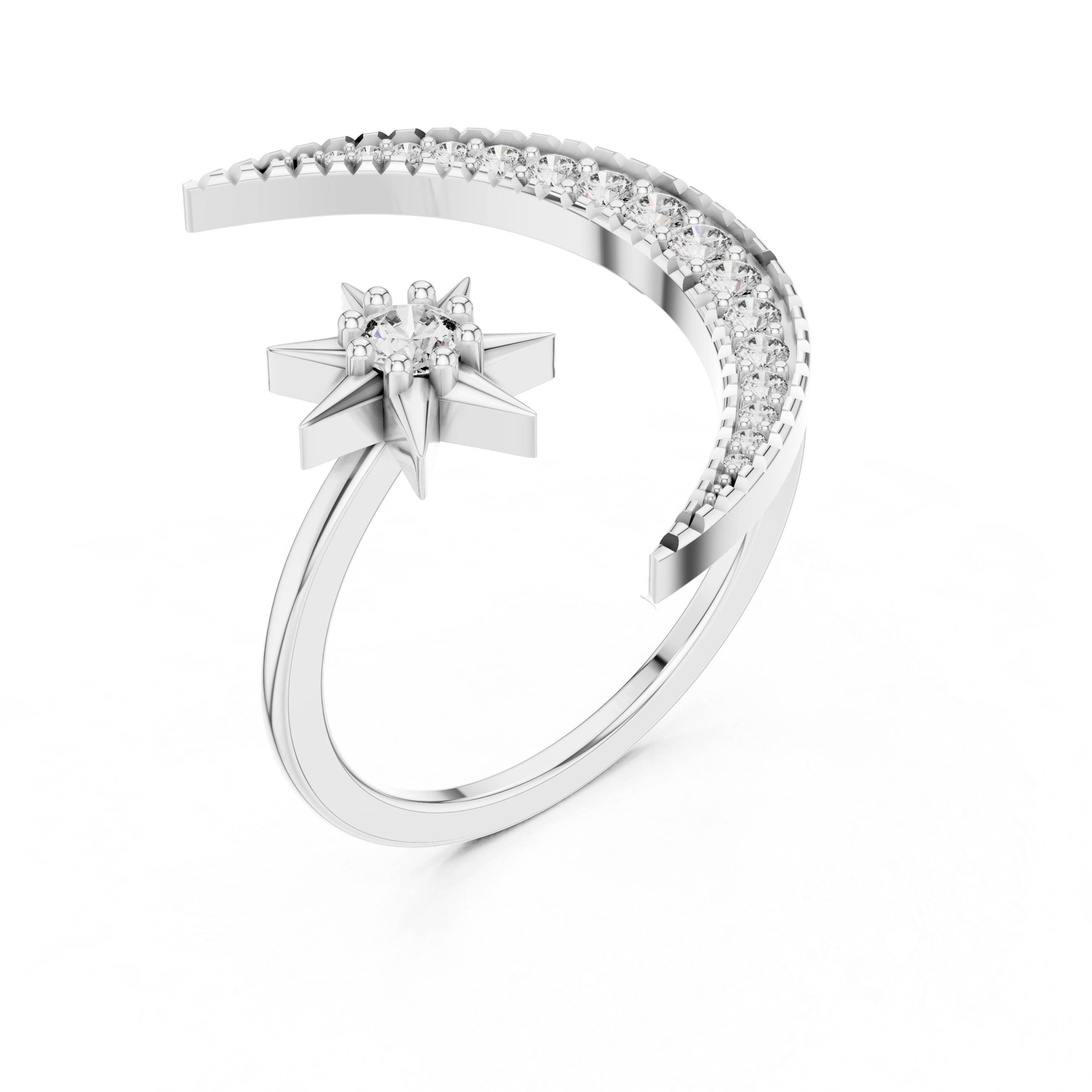 Celestial Toi et Moi Crescent Moon & Star Bypass Ring