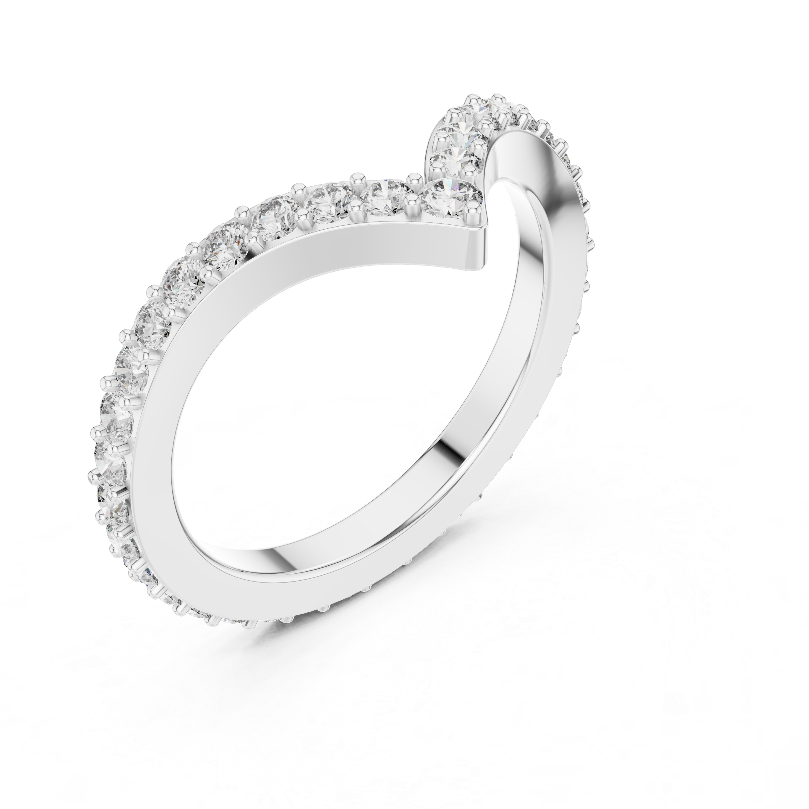 V-Shaped Floating Pave Ring - Curved Chevron Band