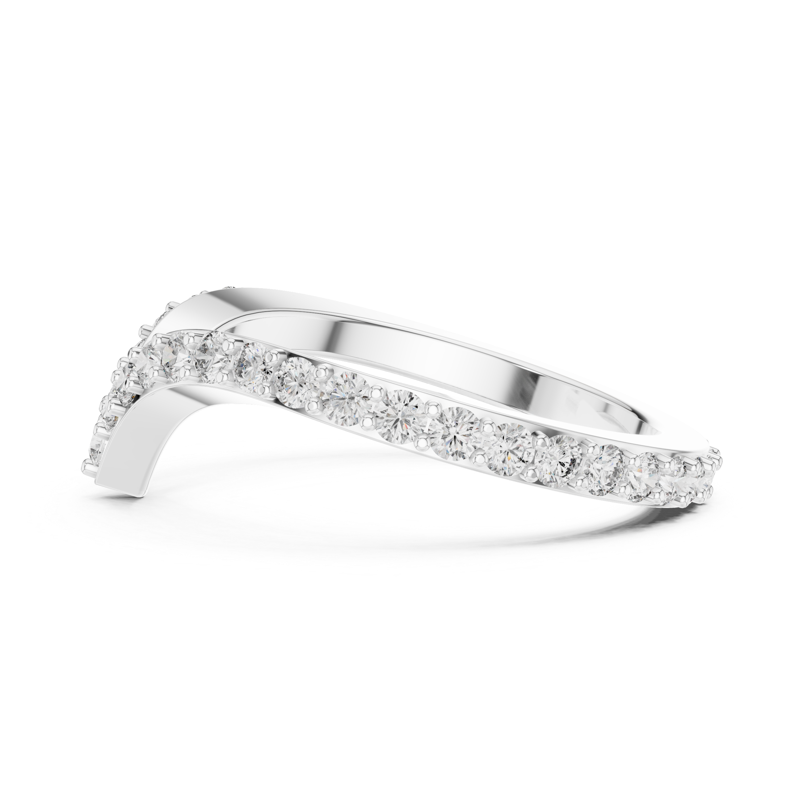 V-Shaped Floating Pave Ring - Curved Chevron Band