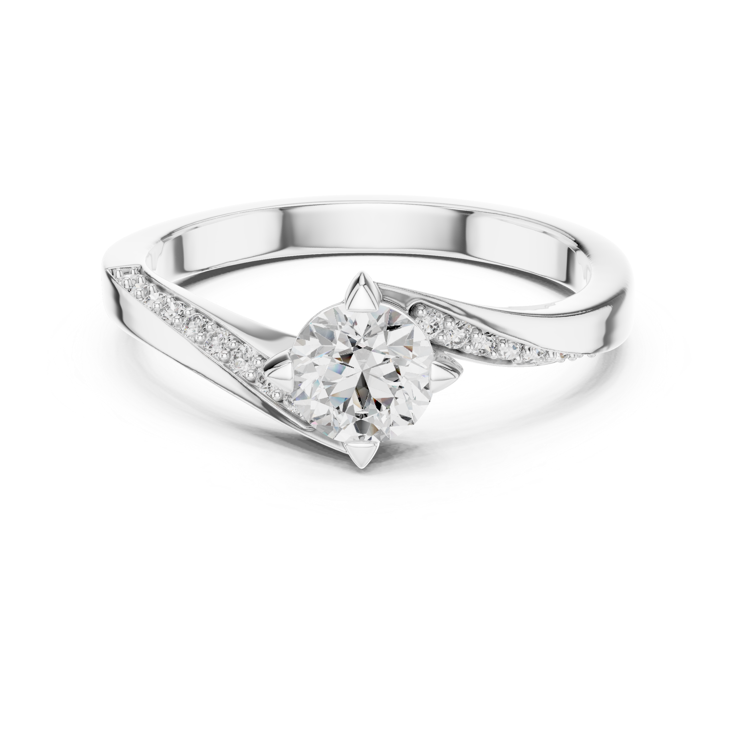 Round Brilliant Twisted Bypass Solitaire Ring