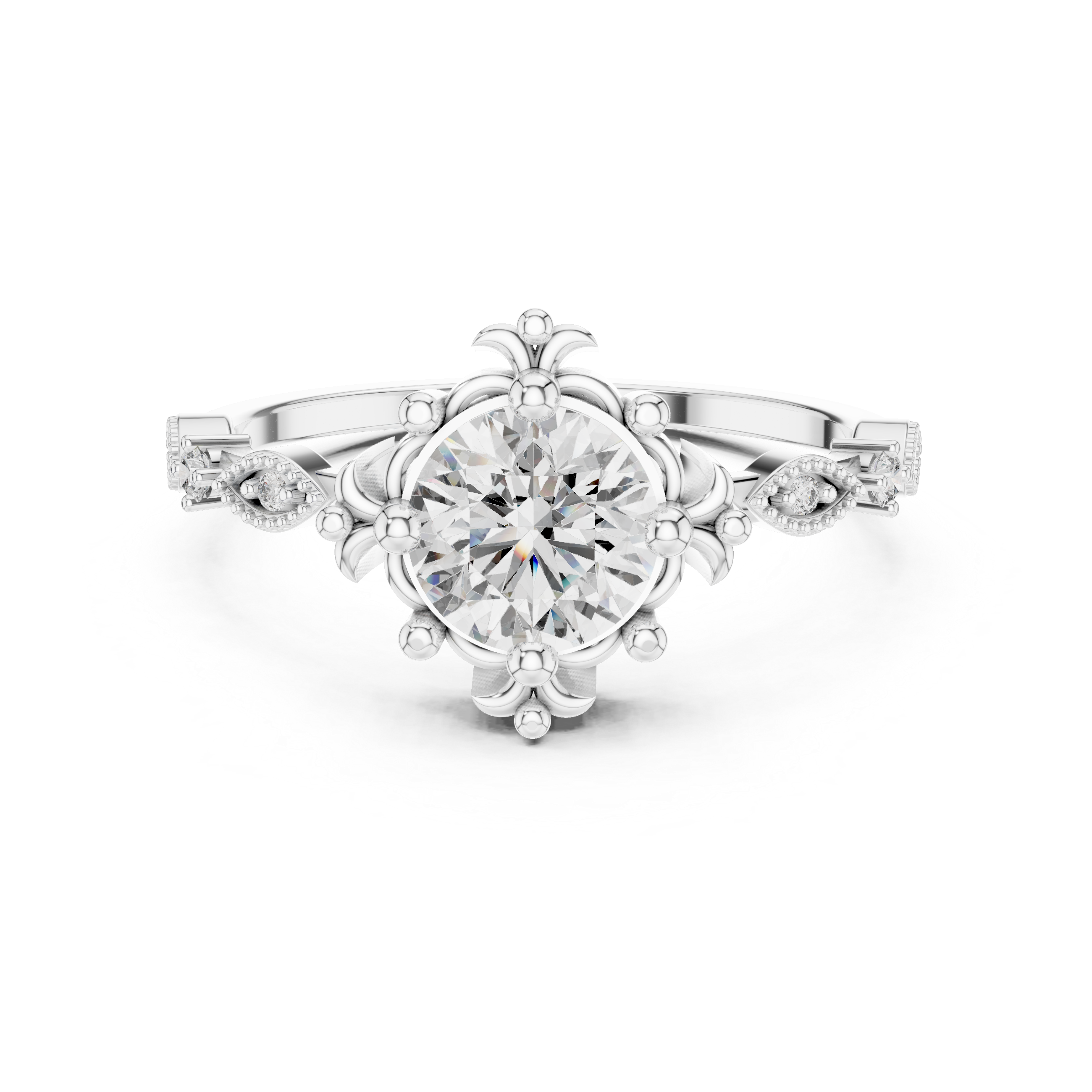 Vintage Empress Crown Solitaire Ring