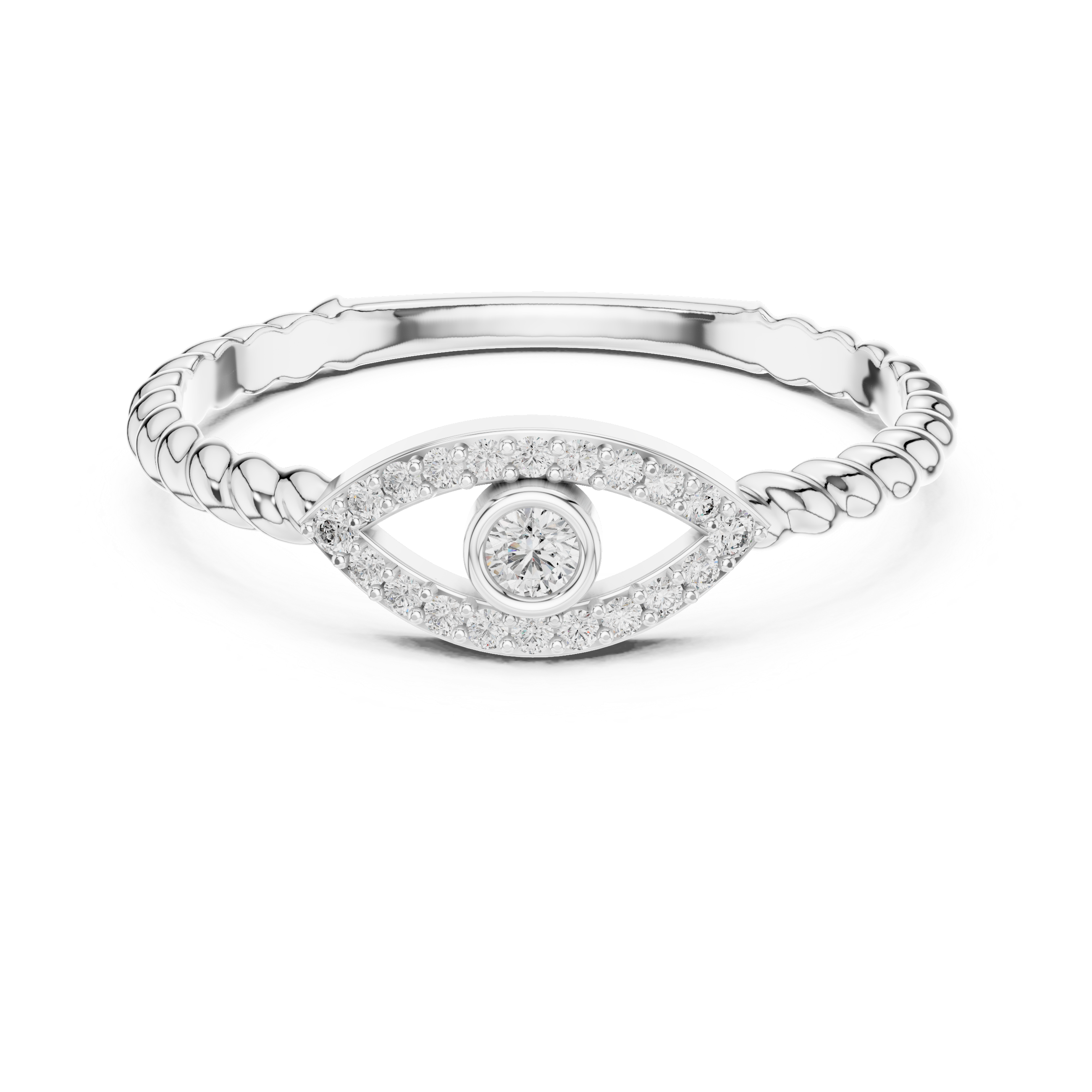 Evil Eye Cable Band - Bezel-Set Protection Silhouette Ring