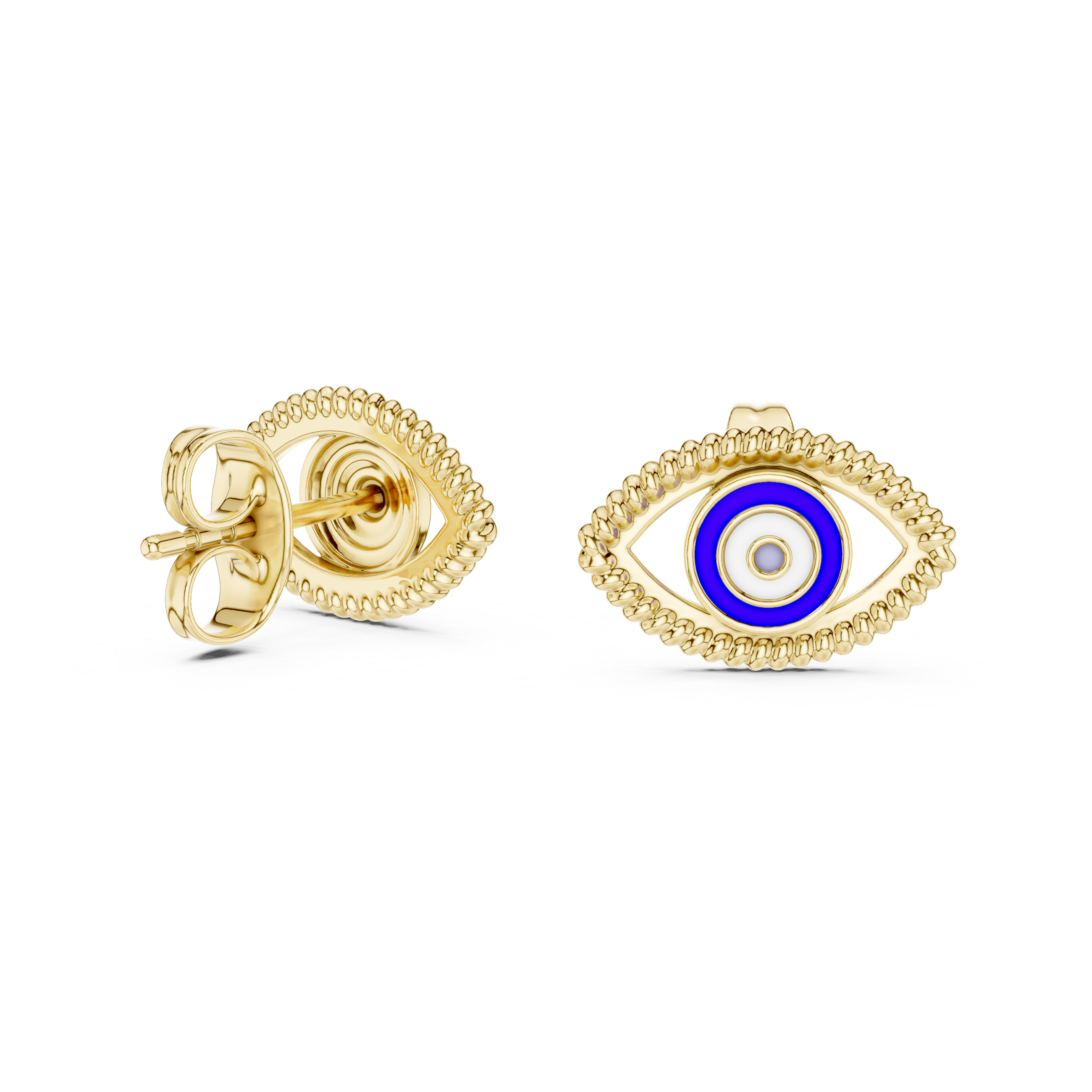 Greek Evil Eye Mediterranean Blue Enamel Stud Earrings