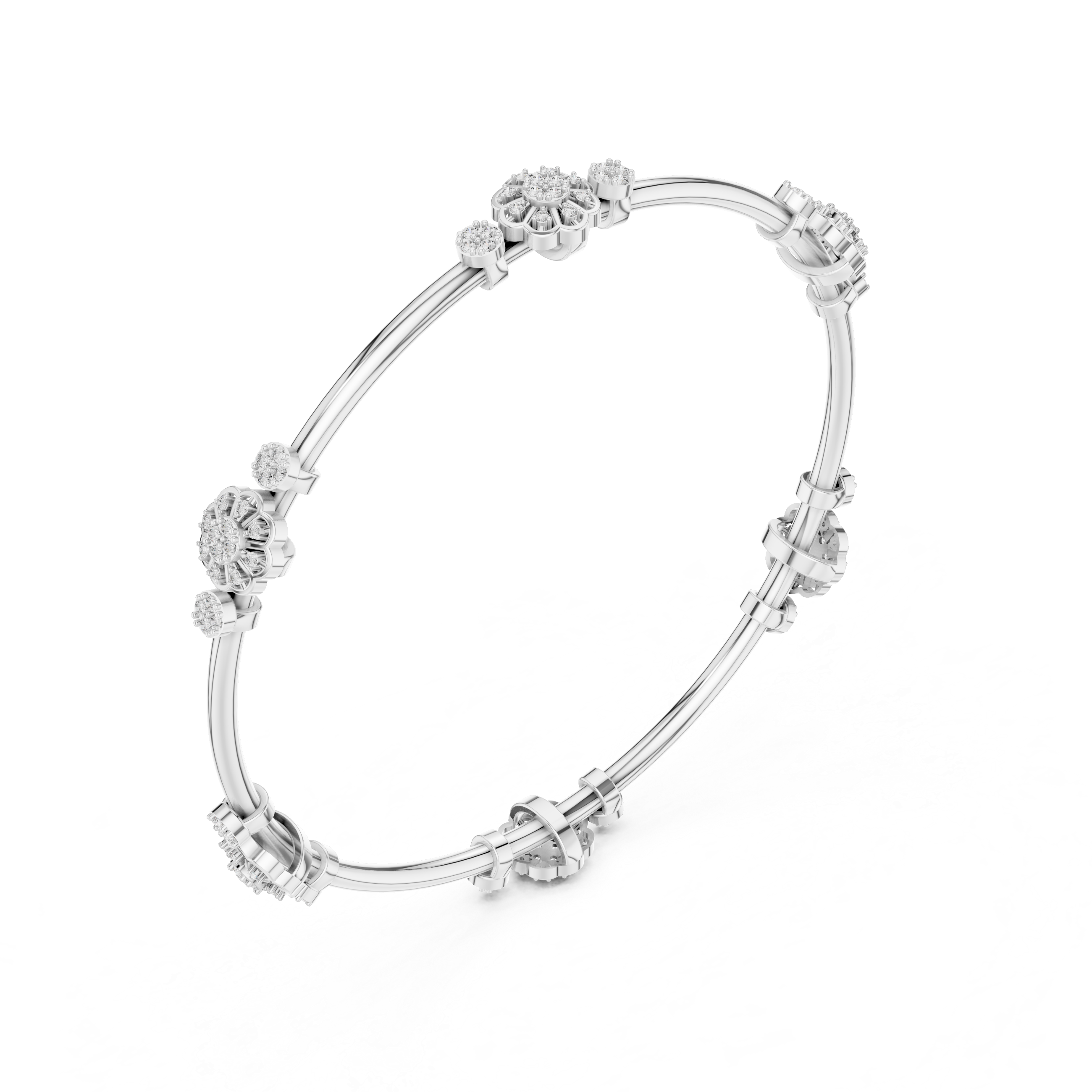 Blossoming Aura Diamond Floral Bangle Bracelet