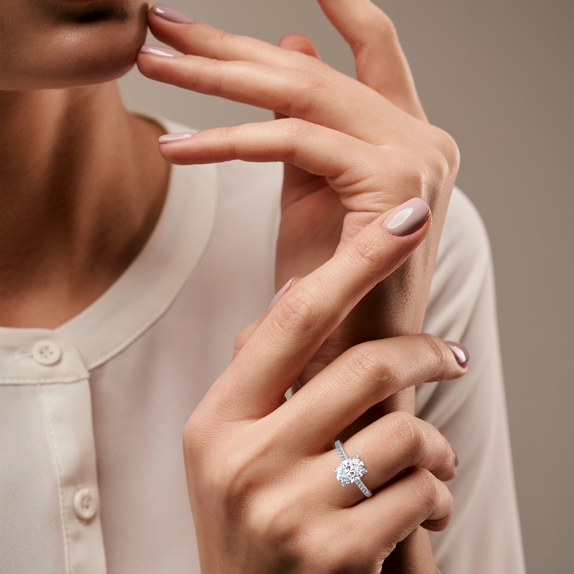 2.72 CT Oval Lab Diamond Pavé Solitaire Engagement Ring